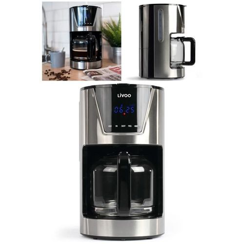 Cafetière Programmable Machine À Café 1l5 Inox Grise 900w 12-Tasses-Minuteur Lcd De 24-Heures-Acier Inoxydable Haute Qualité