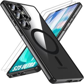 Coque + 2 Verres Trempés Pour Samsung Galaxy S25 Ultra, Protection Hybride Avec Anneau Magnétique Noir - E.F.Connection