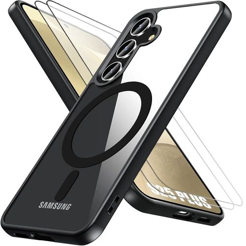 Coque + 2 Verres Trempés Pour Samsung Galaxy S25 Plus (Galaxy S25+) Protection Avec Anneau Magnétique Noir - E.F.Connection