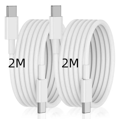 Lot de 2 Câble USB-C vers USB-C 6A Rapide 65W pour iPhone 16 16 Pro Max 16 Plus iPhone 15 - Blanc 2 Mètre - E.F.Connection