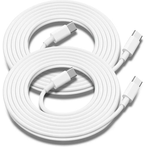 Lot de 2 Câble USB-C Rapide 6A 65W pour Samsung Galaxy S25 S24 FE S23 S22 S21 Ultra - Blanc 2 Mètre - E.F.Connection