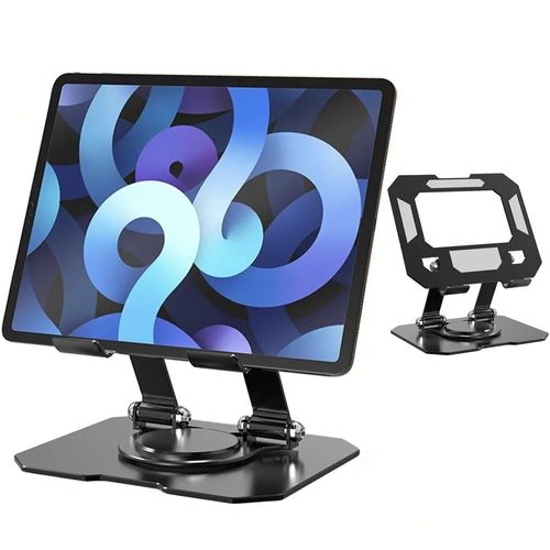 Support de Tablette Pliable, Support Rotatif 360° pour iPad/Samsung Tab/Redmi Pad, Anti-Dérapant Réglable Métal Noir - E.F.Connection