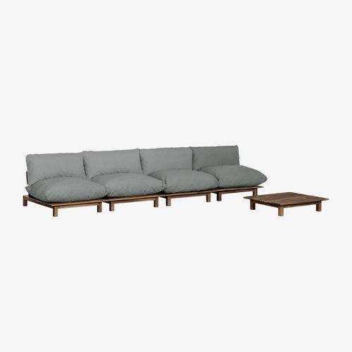 Salon De Jardin Composé D'un Canapé De Jardin Modulable Inclinable 4 Pièces Et D'une Table Basse En Bois D'acacia Brina Gris Anthracite