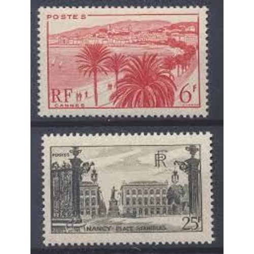 Monuments Et Sites : Cannes Et Place Stanislas À Nancy La Paire Année 1947 N° 777 778 Yvert Et Tellier Luxe