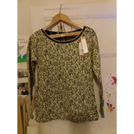 Top Crème Motifs Noirs 34 Xs Bonobo Jeans Neuf.