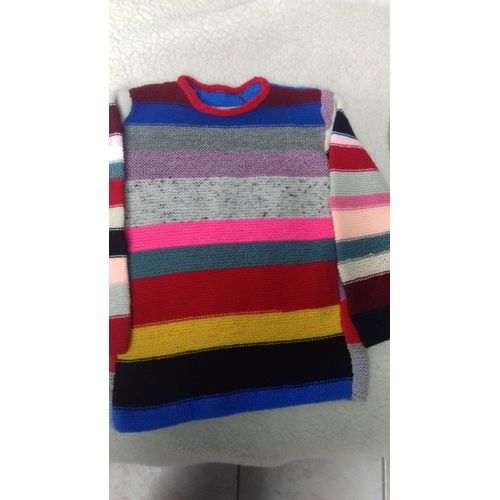 Pull Rayé Multicolore 12 Ans Fait Main