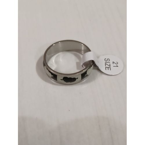 Bague En Acier Inoxydable,Métal Argenté,Phosphorescent ,Double C?ur Et Flèche Noir Et Blanc,Taille 21
