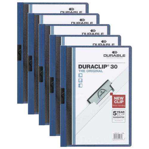 Durable Lot De 5 Chemises À Clip Duraclip Original 30, Format A4, Bleu Foncé