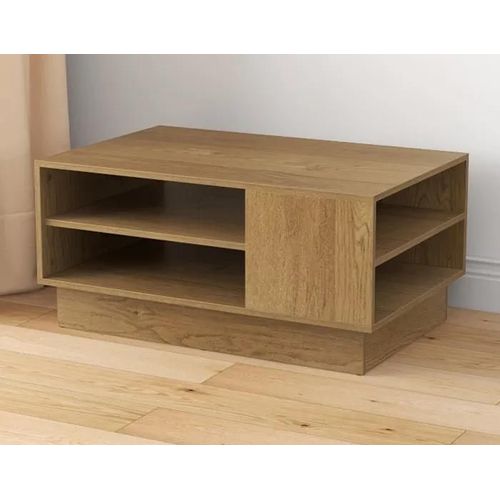 Table Basse Rectangulaire Costway, 2 Étagères De Rangement Ouvertes, Table Moderne 86x56x41cm, Pour Salon Chambre Bureau, Naturel
