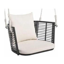 Costway Fauteuil Chaise Suspendu De Jardin 1 Place, Dossier En Rotin Tissé, 2 Cordes De Suspension, Coussins De Siège, Blanc