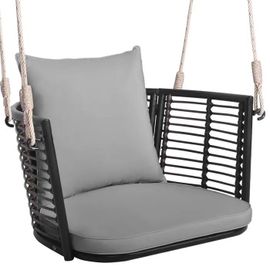 Costway Fauteuil Chaise Suspendu De Jardin 1 Place, Dossier En Rotin Tissé, 2 Cordes De Suspension, Coussins De Siège, Gris