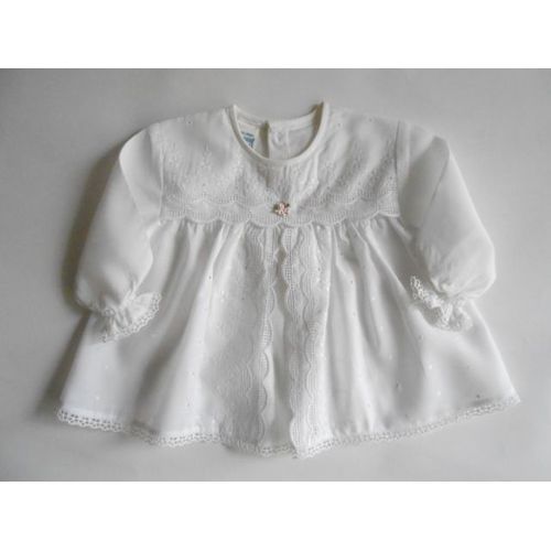 Chemise Brodée Manches Longues 6 Mois Blanc - Polyester Et Coton