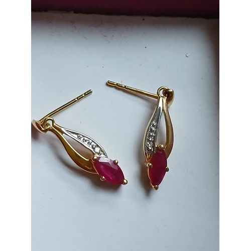 Boucles D'oreilles Femme Pendantes - Rubis - Or 18 Carats