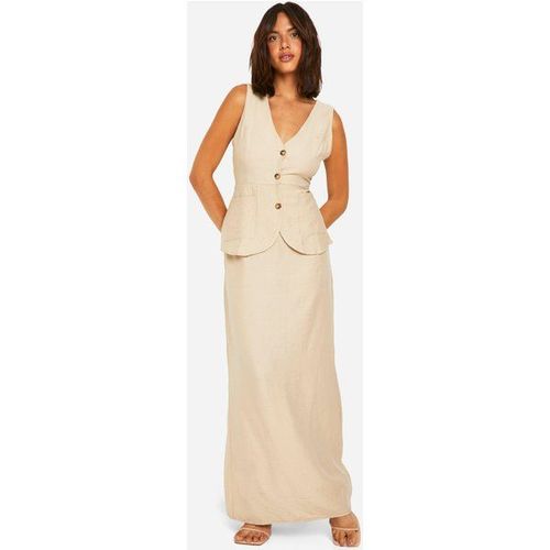 Ensemble En Lin Sans Manches Et Jupe Longue - Gris Pierre - 38