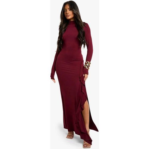 Robe Longue Asymétrique À Manches Longues - Rouge Bordeaux - 44
