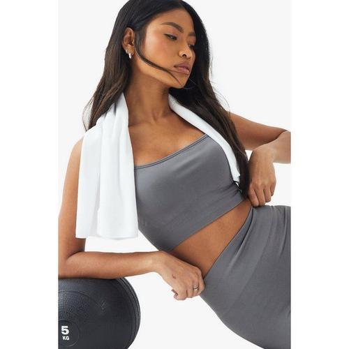 Brassière De Sport Rembourrée Côtelée Sans Coutures - Gris Anthracite - L