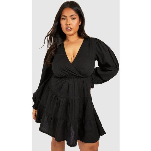 Robe Courte Froncée En Lin - Noir - 48