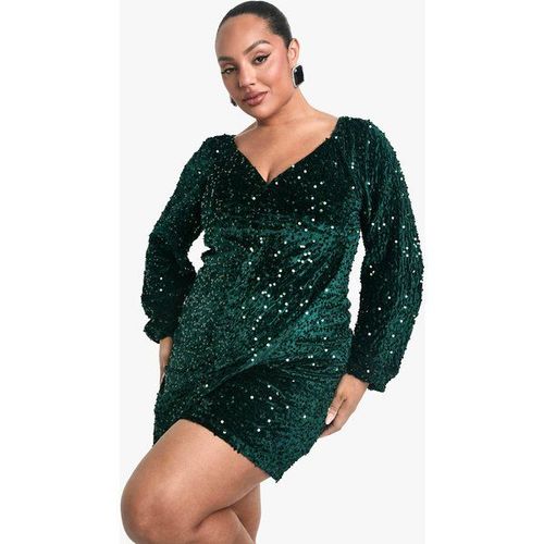 Robe Trapèze En Velours À Paillettes - Vert Émeraude - 44