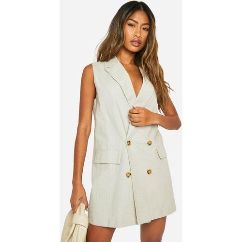 Robe Blazer En Lin Sans Manches - Gris Pierre - 48