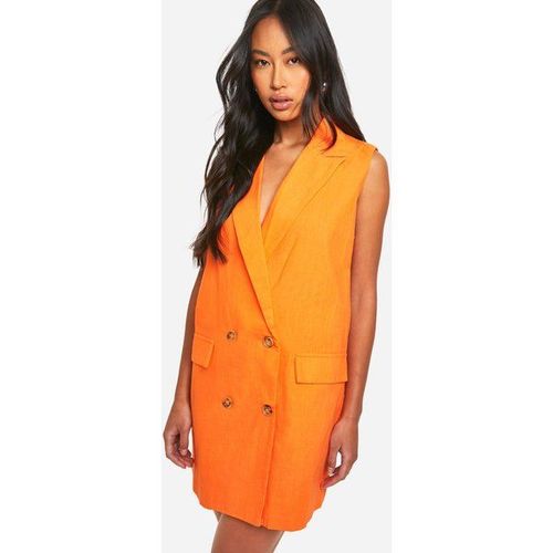 Robe Blazer En Lin Sans Manches - Orange - 48