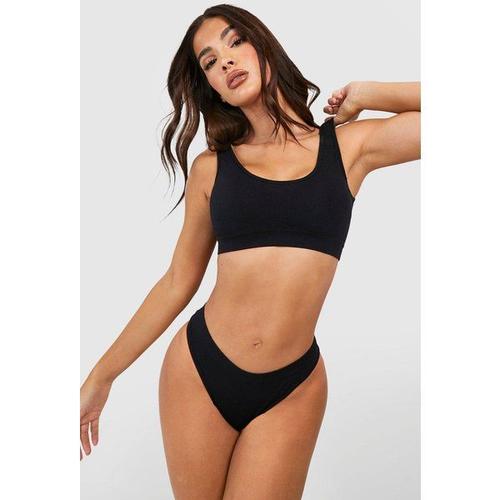 Ensemble De Lingerie Sans Coutures Avec Bralette Et String - Noir - Xl