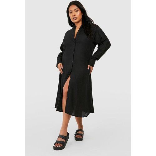 Robe Chemise Mi-Longue En Lin - Noir - 48