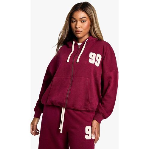 Sweat À Capuche Zippé À Écussons - Rouge Bordeaux - 56
