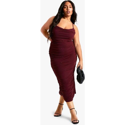 Robe Longue À Bretelles Et Perles - Rouge Bordeaux - 56
