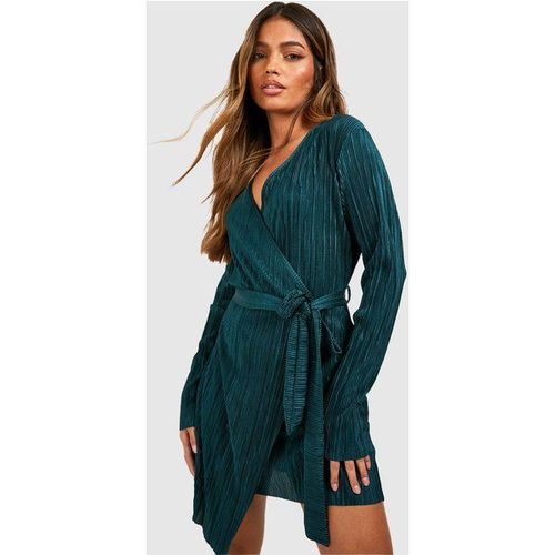 Robe Portefeuille Courte Plissée - Vert Émeraude - 36