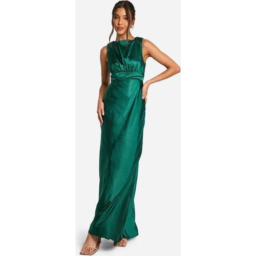 Robe De Demoiselle D'honneur Satinée À Col Bénitier - Vert Émeraude - 40
