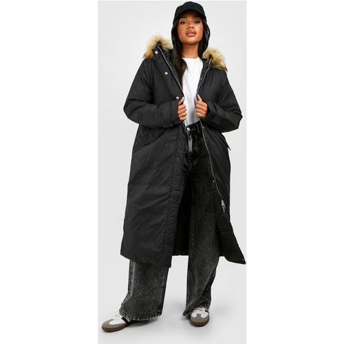 Parka Longue À Capuche En Synthétique - Noir - 44