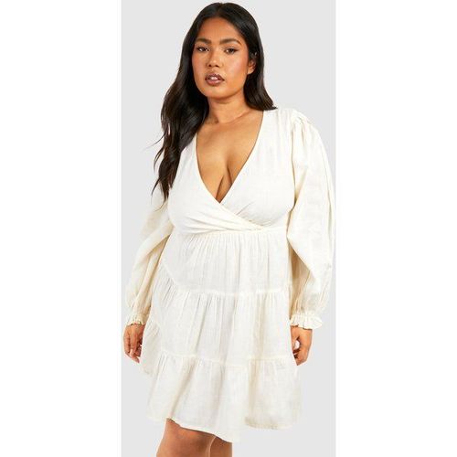 Robe Courte Froncée En Lin - Gris Pierre - 48