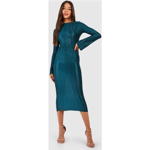 Robe Mi-Longue Plissée À Manches Évasées - Vert Émeraude - 46