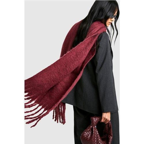 Foulard Oversize À Franges En Maille Épaisse - Rouge Bordeaux - One Size