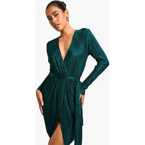 Robe Portefeuille Courte Plissée - Vert Émeraude - 36