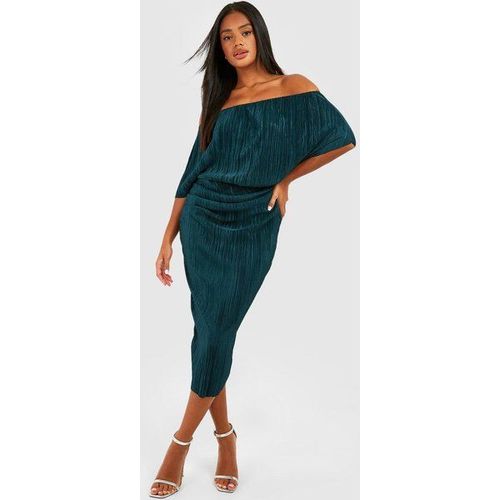 Robe Mi-Longue Plissée À Épaules Dénudées - Vert Émeraude - 36