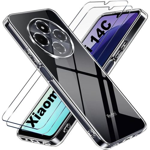 Coque Transparent Pour Xiaomi Redmi 14c Et 2 Vitres Verre Trempés ,Coque Silicone Souple - Hqselection®