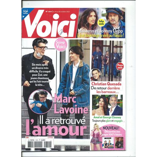 Voici 14/10/2022 Marc Lavoine, Maïwenn & Johnny Depp, Laurie Cholewa, Amal & George Clooney, George Michael, Ed Sheeran, Britney Spears, Jacky Du Club Dorothée, Pub Clara Luciani, Taylor Swift, Muse