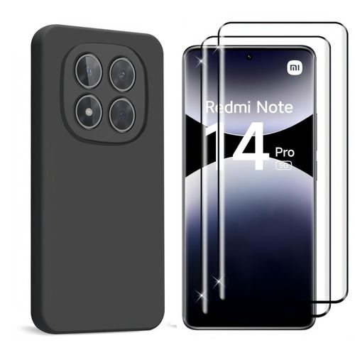 Coque Noir Pour Xiaomi Redmi Note 14 Pro 5g (Pas Pour 4g)Et 2 Vitres Verre Trempés Protection,Coque Silicone Anti-Chocs - Hqselection®