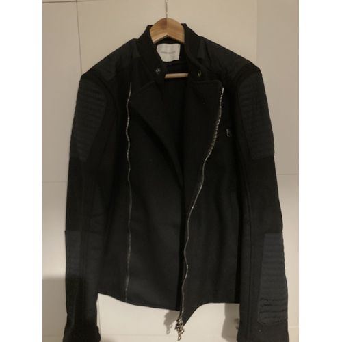 Blouson Biker Pierre Balmain Noir Homme Taille 50 Laine Made In Italy Excellent État