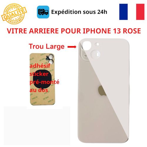 Vitre Arriere Compatible Iphone 13 Rose Adhesif Gros Trou