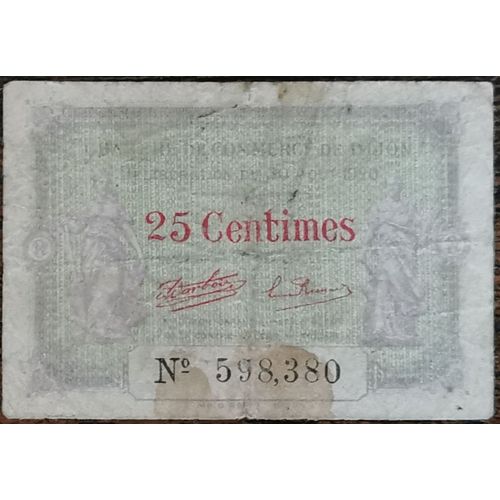 Billet 25 Centimes Chambre Ville De Commerce De Dijon - 1920 - Nécessité 598380