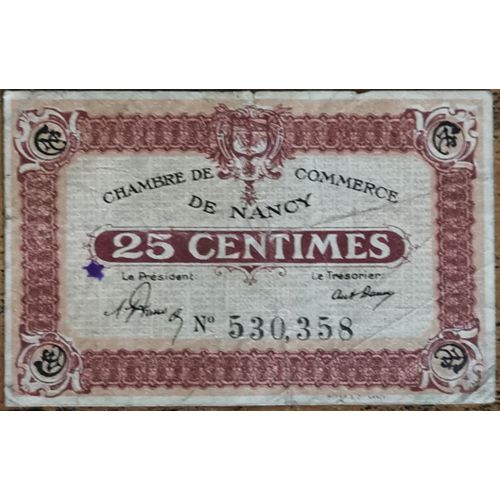 Billet 25 Centimes Chambre Ville De Commerce De Nancy - Nécessité 530368