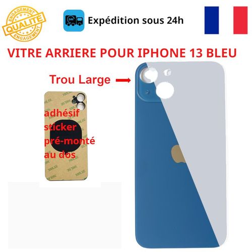 Vitre Arriere Compatible Iphone 13 Bleu Adhesif Gros Trou
