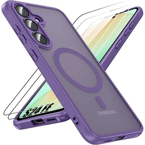Coque Et 2 Verres Trempés Pour Samsung Galaxy S24 Fe Avec Anneau Magnétique Et Protection Caméra, Silicone Et Pc Violet - E.F.Connection