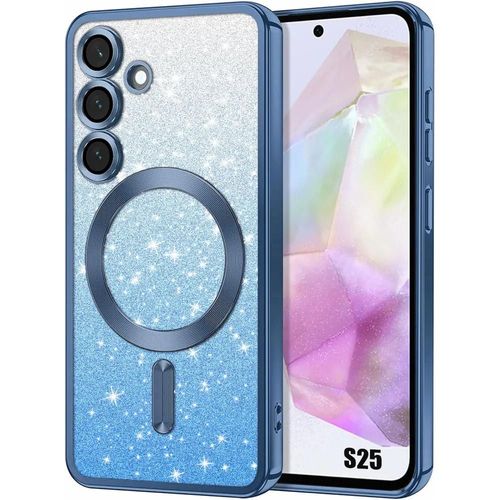 Coque Pour Samsung Galaxy S25, Silicone Avec Cercle Magnétique Protection Caméra - Bleu Scintillant - E.F.Connection
