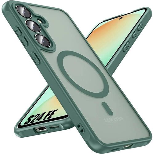 Coque Pour Samsung Galaxy S24 Fe Avec Anneau Magnétique Et Protection Caméra, Silicone Et Pc Antichoc Vert Nuit - E.F.Connection
