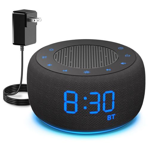 Réveil Bluetooth Radio FM Horloge Numérique, Veilleuse 7 Documents, Lecteur de Musique, Horloge de Table Snooze, Lampe de oral et Dimmable, Décoration Intérieure-Black-US Plug