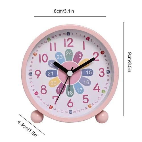 Horloge murale silencieuse moderne pour enfants, outil de lecture facile, heure fuchsia, adolescents garçons et filles-pink