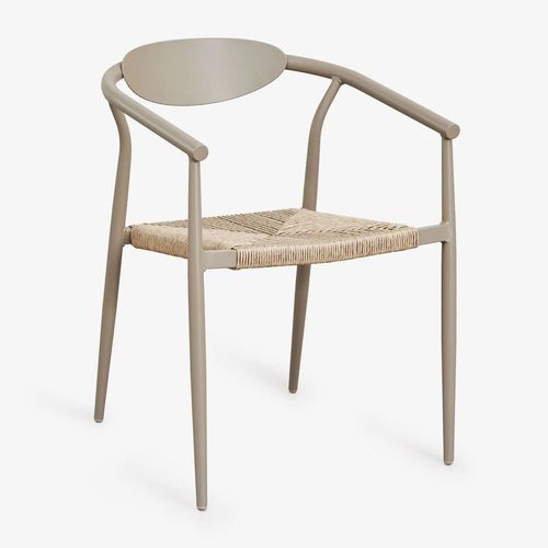 Pack De 4 Chaises De Salle À Manger Empilables Avec Accoudoirs En Aluminium Et Rotin Synthétique Marsha Brun Moka
